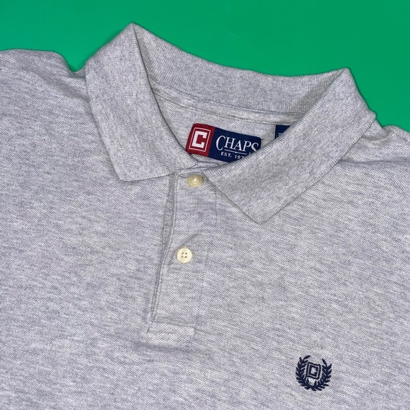 Chaps Other - Chaps Mens Gray Short Sleeve Collared Polo Shirt Classic Logo Size L G